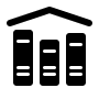 Icône représentant une bibliothèque avec trois livres sous un toit.